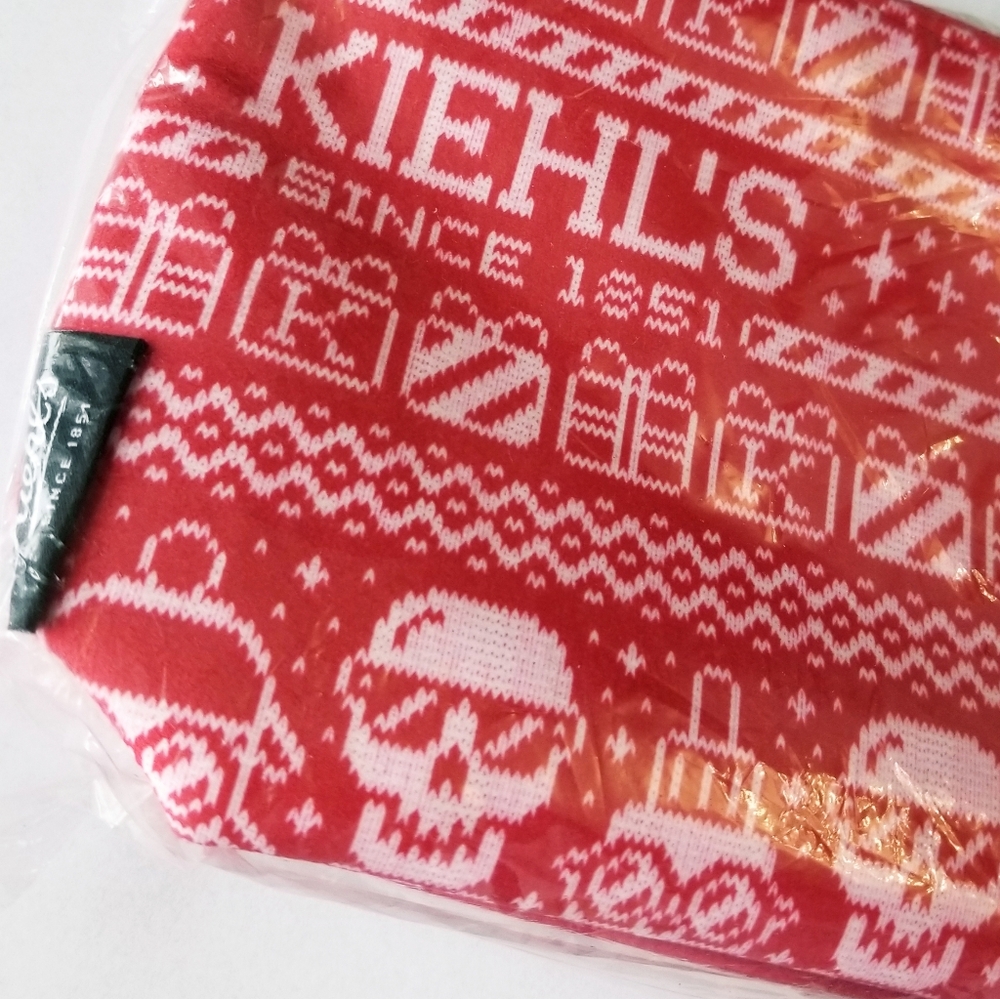 ❗Kiehl's Felt Velvet Red White Holiday Skull Cosmetics Bag❗